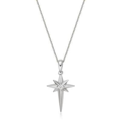 Brilliant Grown Lab Created Lab-Grown Diamond Accent Star Pendant Necklace in Sterling Silver