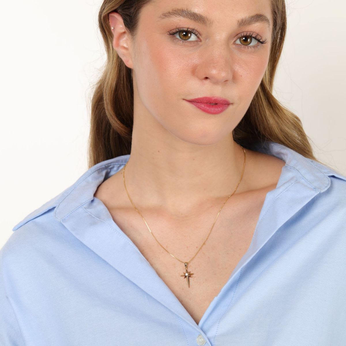 Lab Created Gemminded Lab-Grown Diamond Accent Star Pendant Necklace in 18k Gold Over Silver