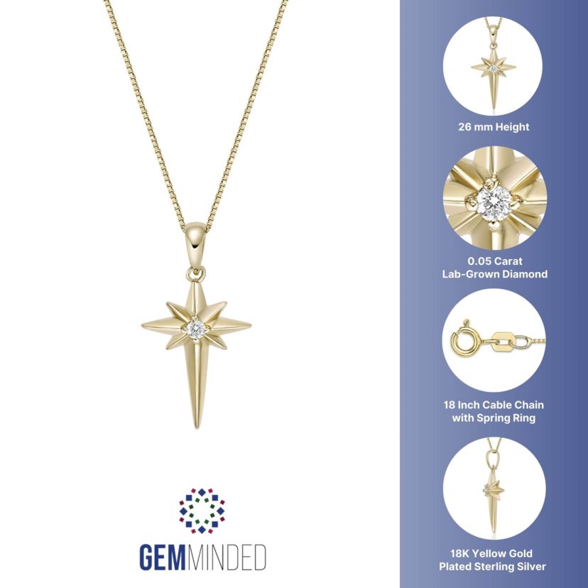 Lab Created Gemminded Lab-Grown Diamond Accent Star Pendant Necklace in 18k Gold Over Silver