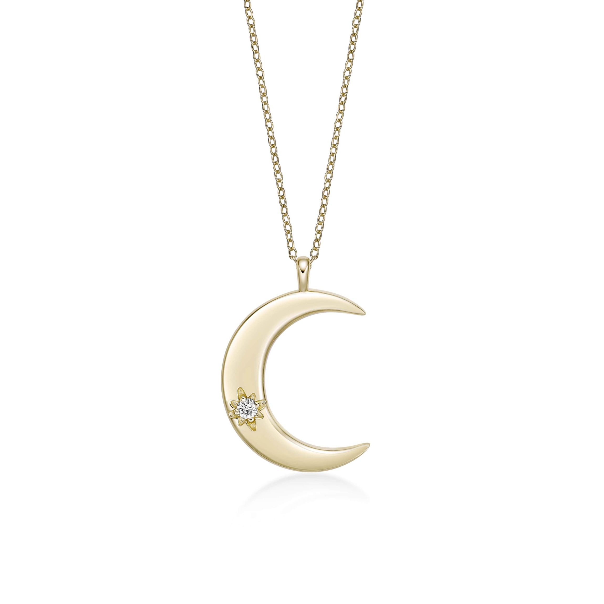 Lab Created Gemminded Lab-Grown Diamond Accent Moon Pendant Necklace in 18k Gold Over Silver