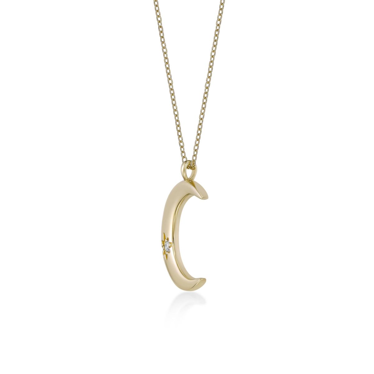 Lab Created Lab-Grown Diamond Accent Moon Pendant Necklace in Sterling Silver