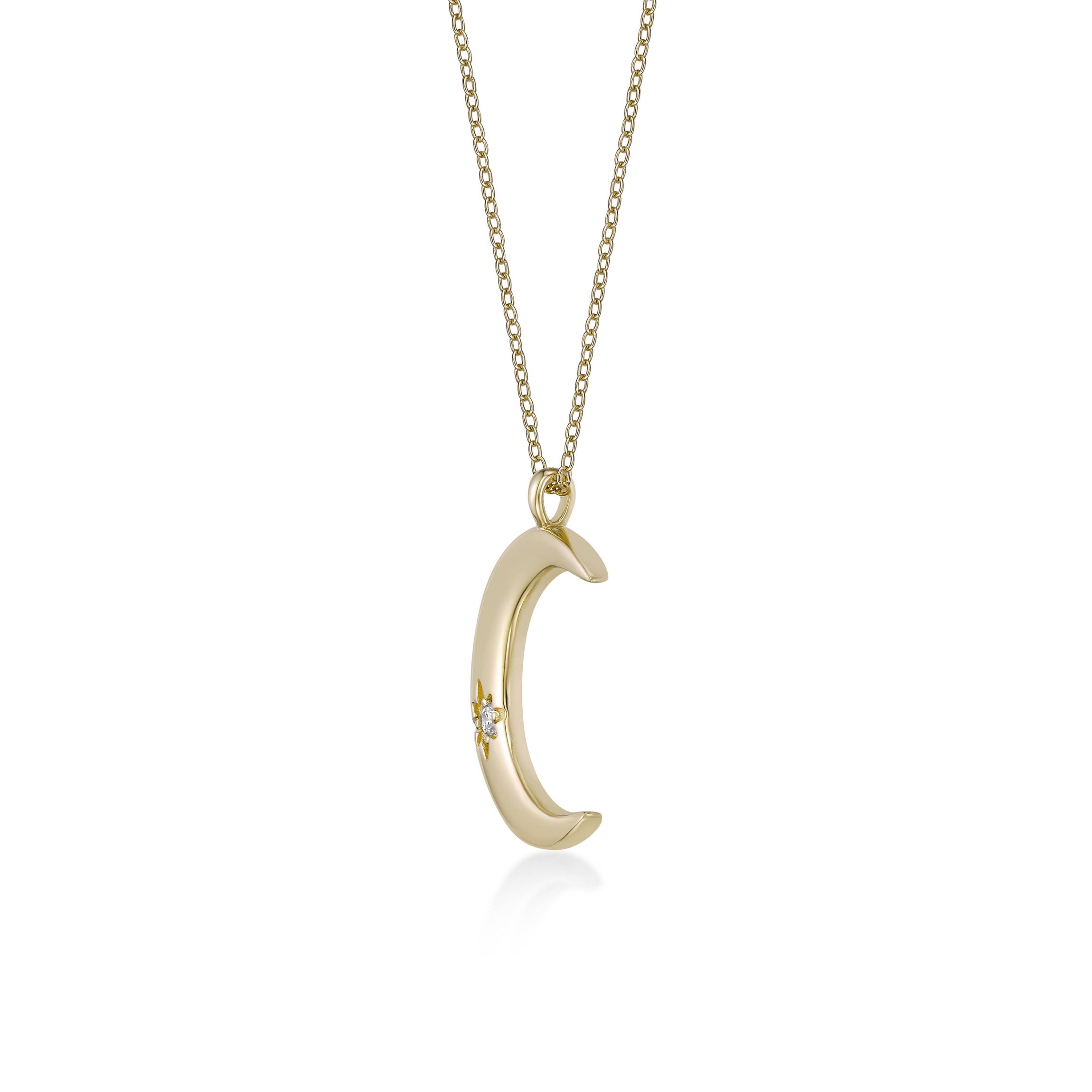 Lab Created Gemminded Lab-Grown Diamond Accent Moon Pendant Necklace in 18k Gold Over Silver
