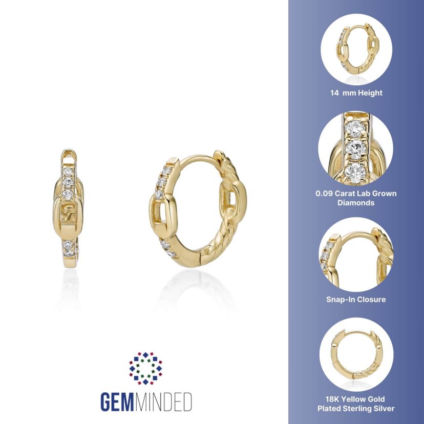 Lab Created Gemminded 1/10 ct. t.w. Lab-Grown Diamond Hoop Earrings in 18k Gold Over Silver