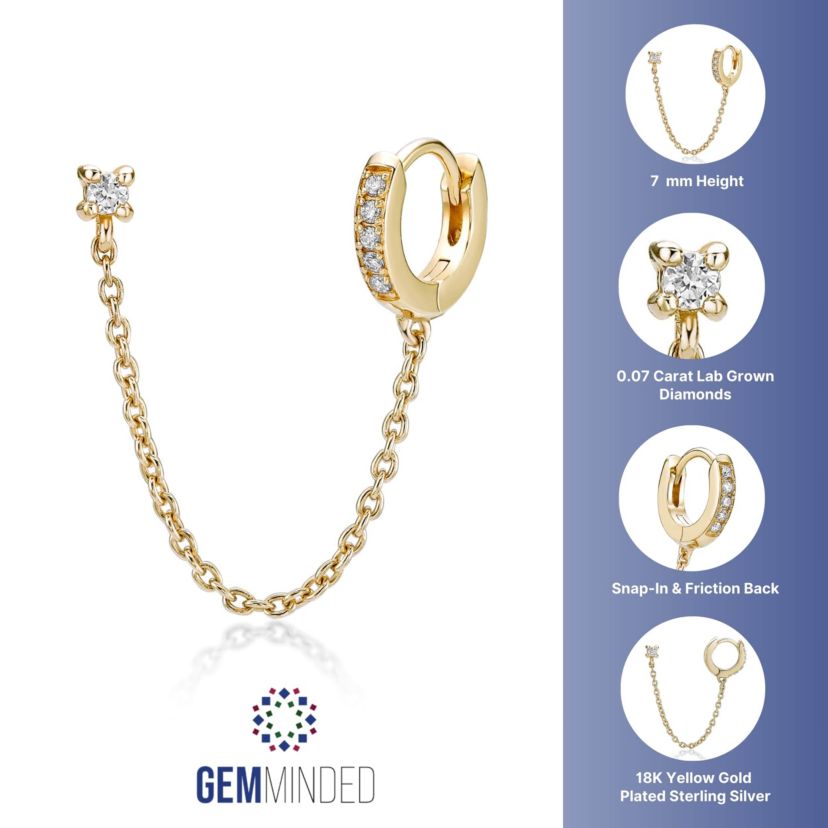 Lab Created Gemminded Lab-Grown Diamond Accent Single Huggie Earring in 18k Gold Over Silver