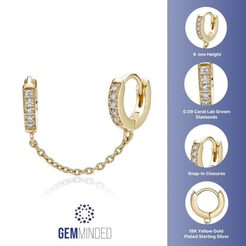 Lab Created Gemminded 1/10 ct. t.w. Lab-Grown Diamond Single Huggie Earring in 18k Gold Over Silver