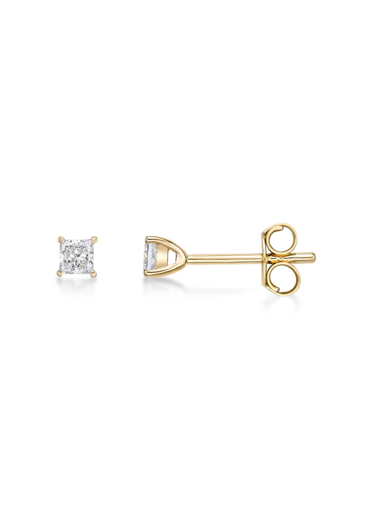 Lab Created 1/2 ct. TDW Lab Grown Diamond Princess Solitaire Stud Earrings in 14K Yellow Gold