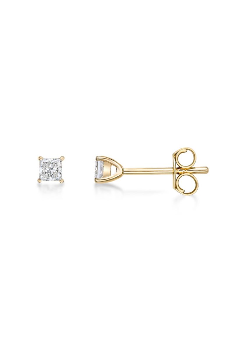 Lab Created 1/2 ct. TDW Lab Grown Diamond Princess Solitaire Stud Earrings in 14K Yellow Gold