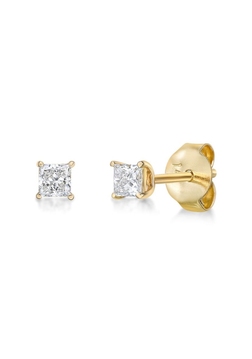 Lab Created 1/2 ct. TDW Lab Grown Diamond Princess Solitaire Stud Earrings in 14K Yellow Gold