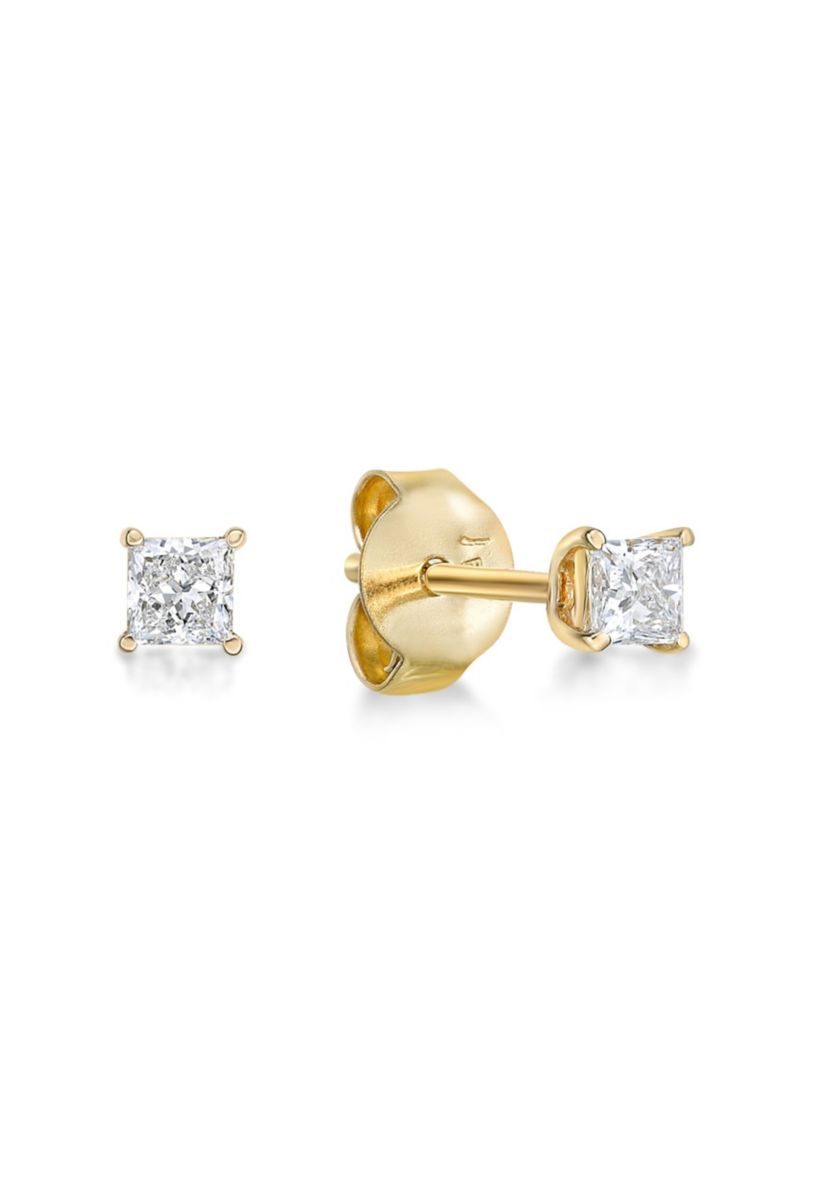 Lab Created 1/2 ct. TDW Lab Grown Diamond Princess Solitaire Stud Earrings in 14K Yellow Gold