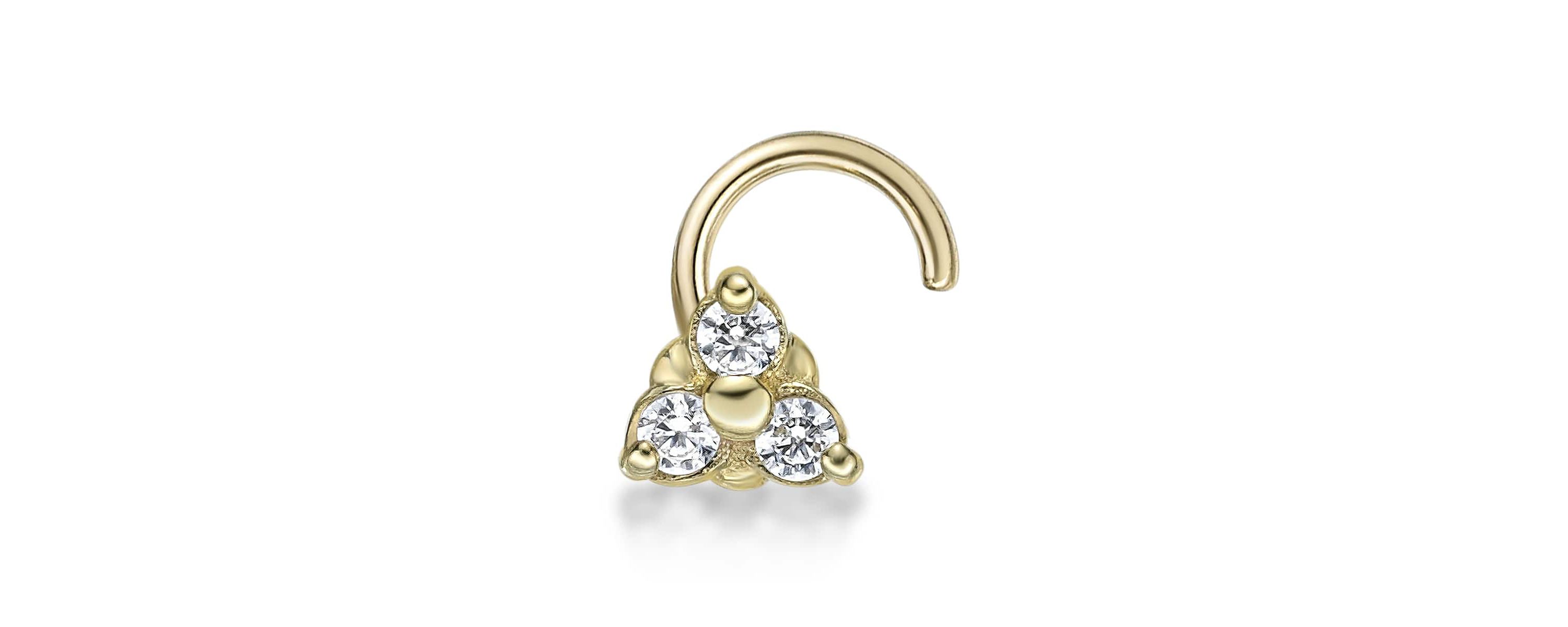 Lab Created Lila Moon Lab-Grown Diamond Accent 3-Stone Nose Stud in 10K Gold