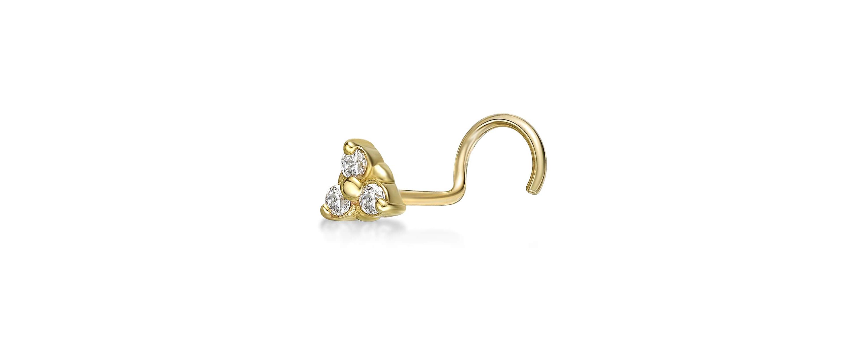 Lab Created Lila Moon Lab-Grown Diamond Accent 3-Stone Nose Stud in 10K Gold