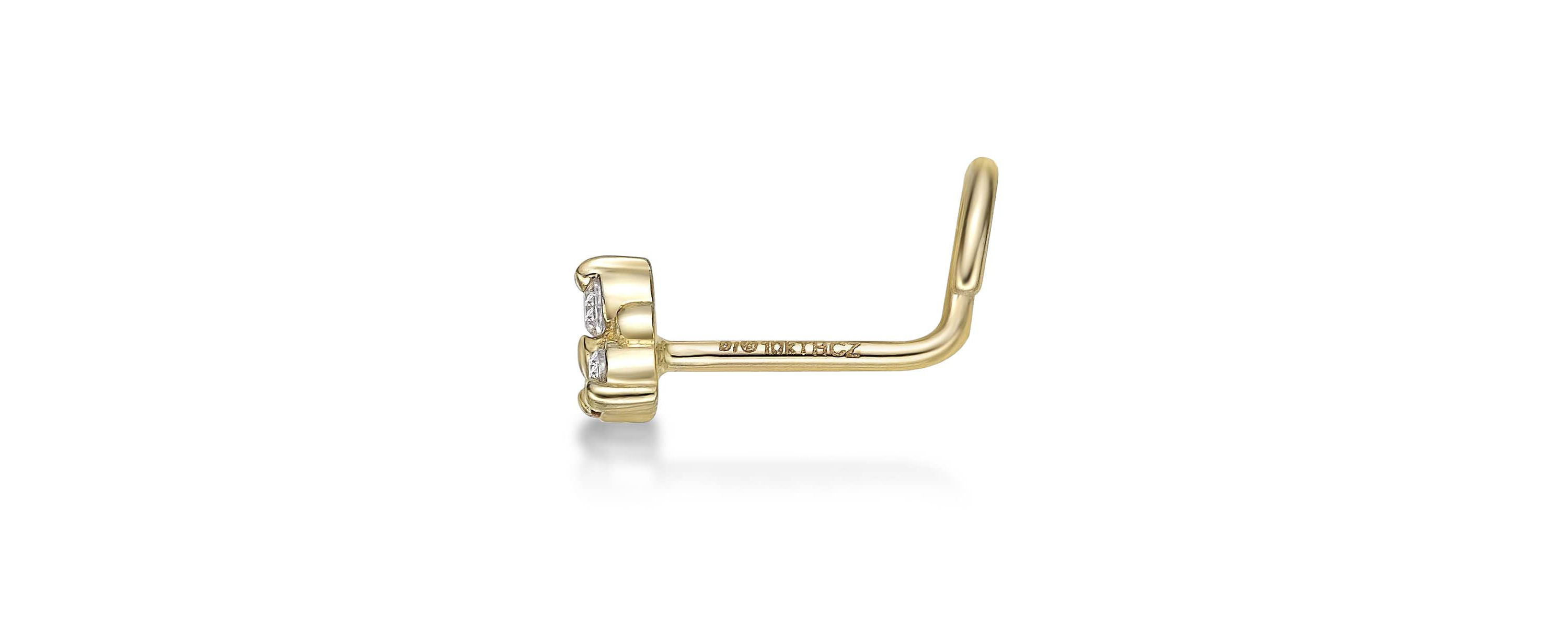 Lab Created Lila Moon Lab-Grown Diamond Accent 3-Stone Nose Stud in 10K Gold