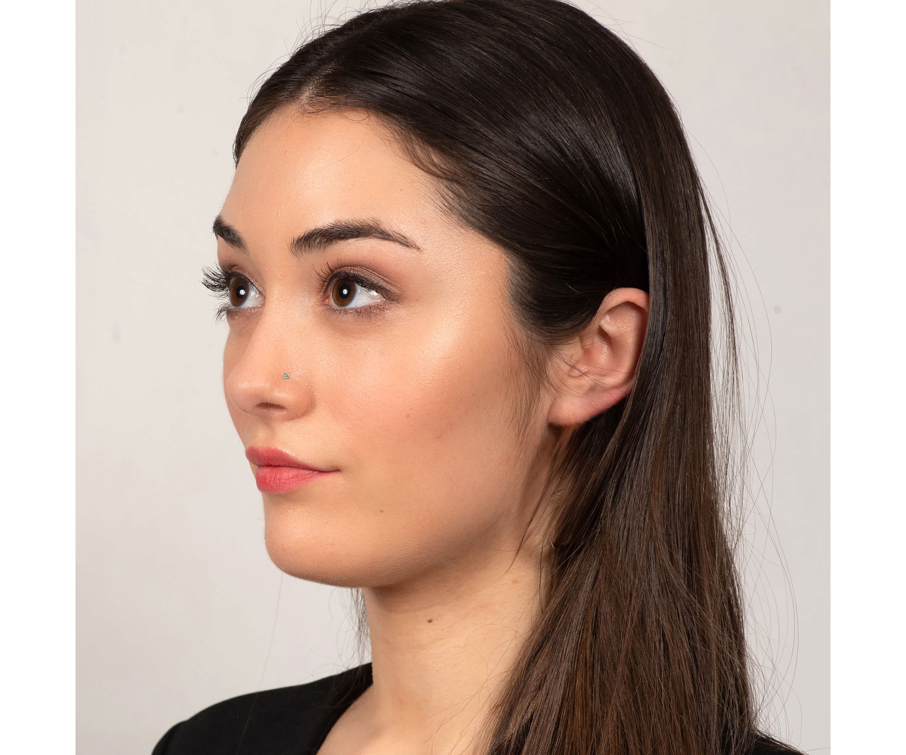 Lab Created Lila Moon Lab-Grown Diamond Accent 3-Stone Nose Stud in 10K Gold