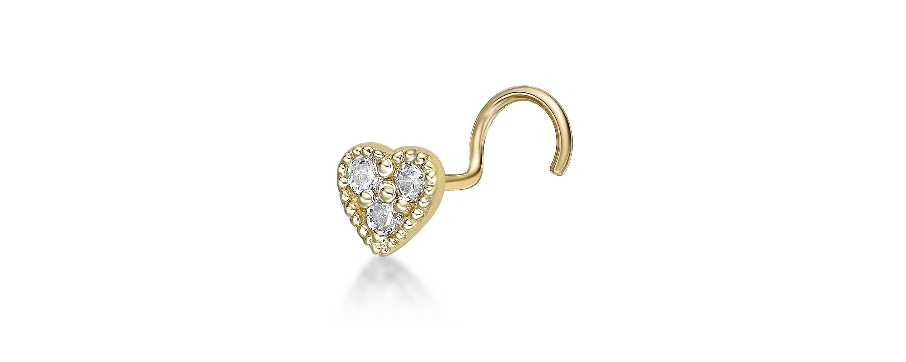 Lab Created Lila Moon Lab-Grown Diamond Accent Heart Nose Stud in 10K Gold