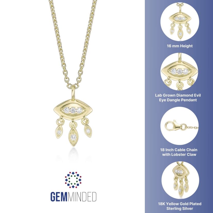 Lab Created Gemminded Lab-Grown Diamond Accent Eye Pendant Necklace in 18k Gold Over Silver