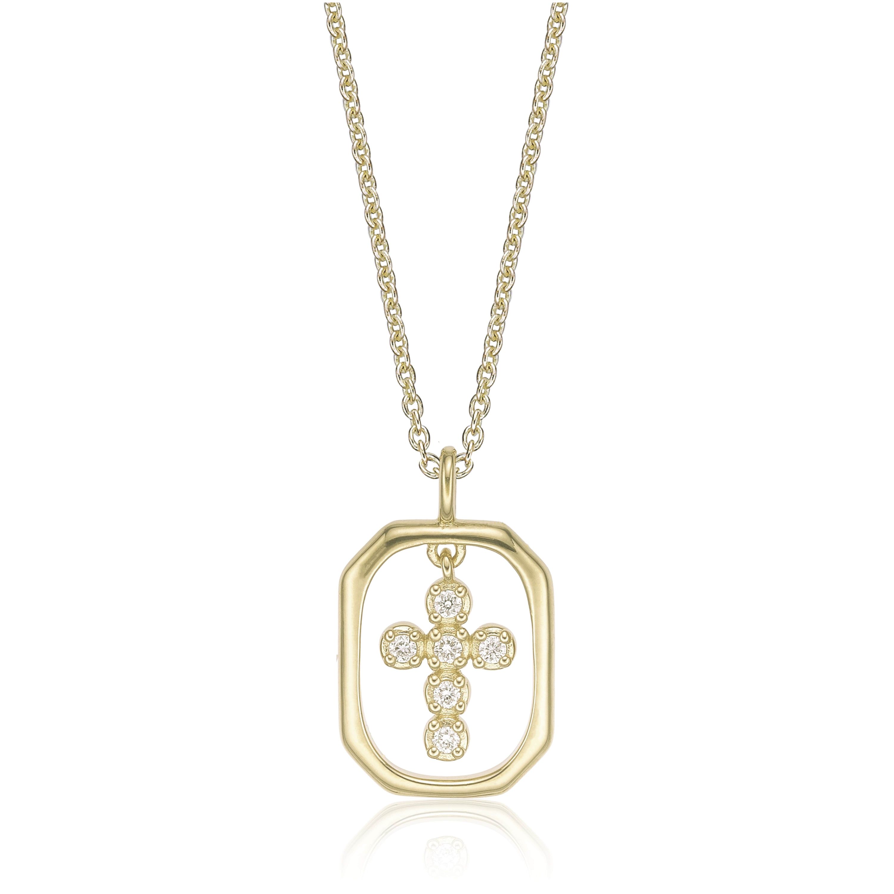 Lab Created Gemminded Lab-Grown Diamond Accent Framed Cross Pendant Necklace in 18k Gold Over Silver