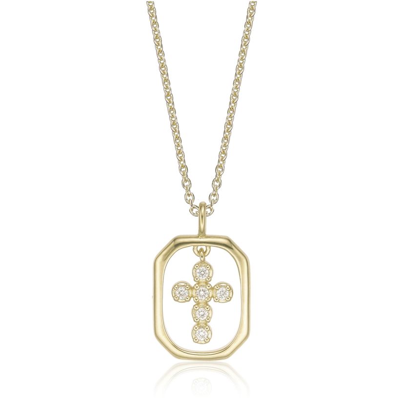 Lab Created Gemminded Lab-Grown Diamond Accent Framed Cross Pendant Necklace in 18k Gold Over Silver