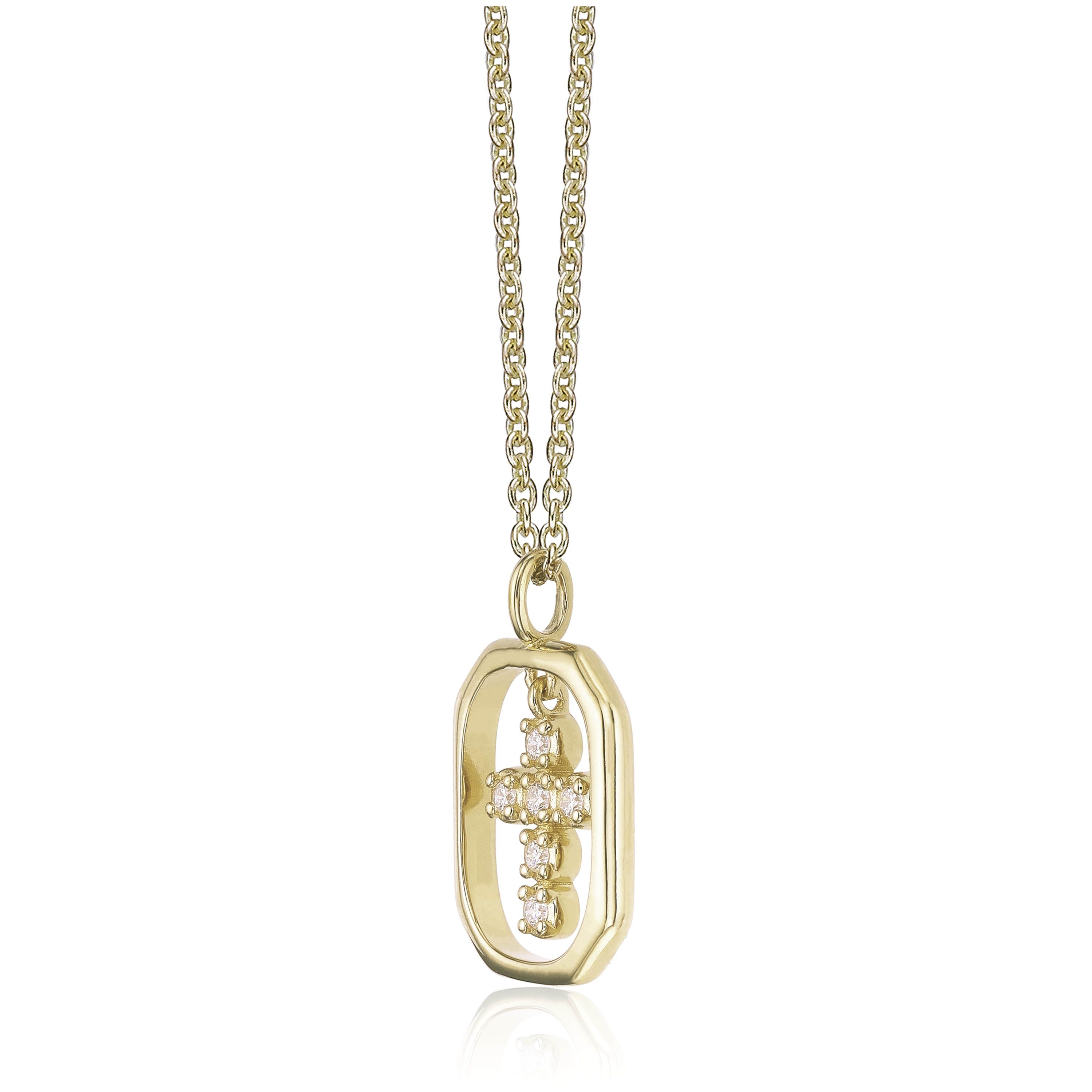Lab Created Gemminded Lab-Grown Diamond Accent Framed Cross Pendant Necklace in 18k Gold Over Silver