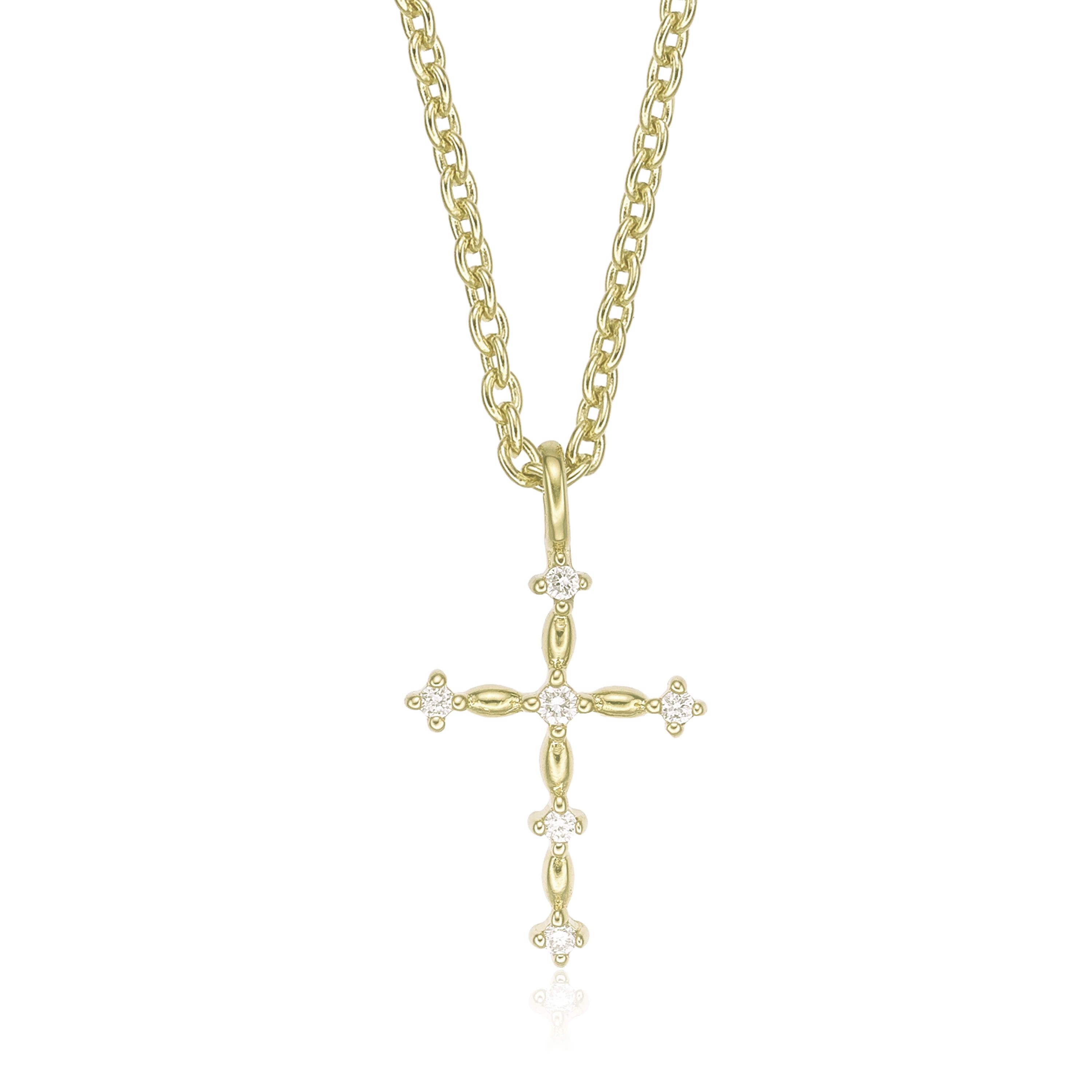 Lab Created Gemminded Lab-Grown Diamond Accent Cross Pendant Necklace in 18k Gold Over Silver