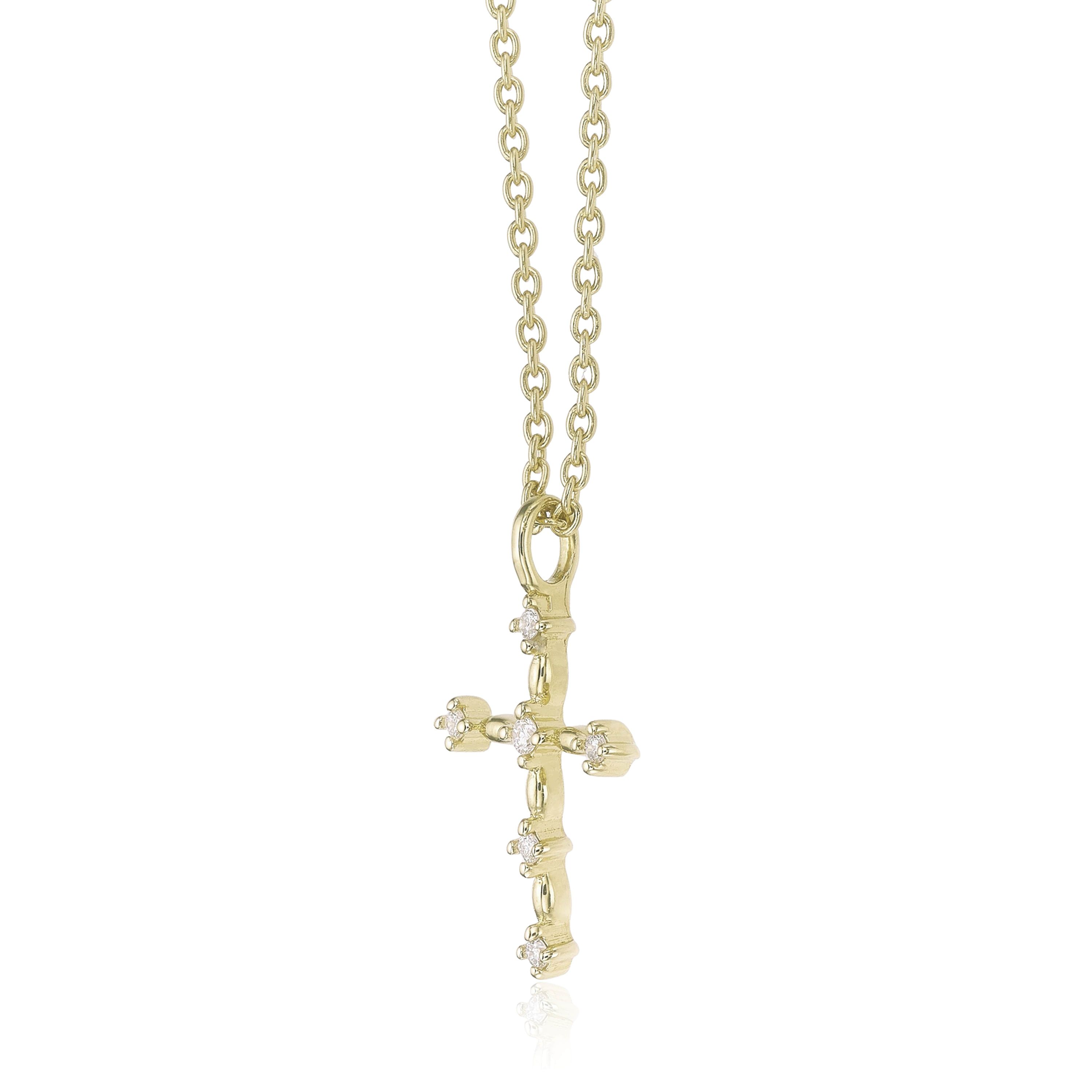 Lab Created Gemminded Lab-Grown Diamond Accent Cross Pendant Necklace in 18k Gold Over Silver