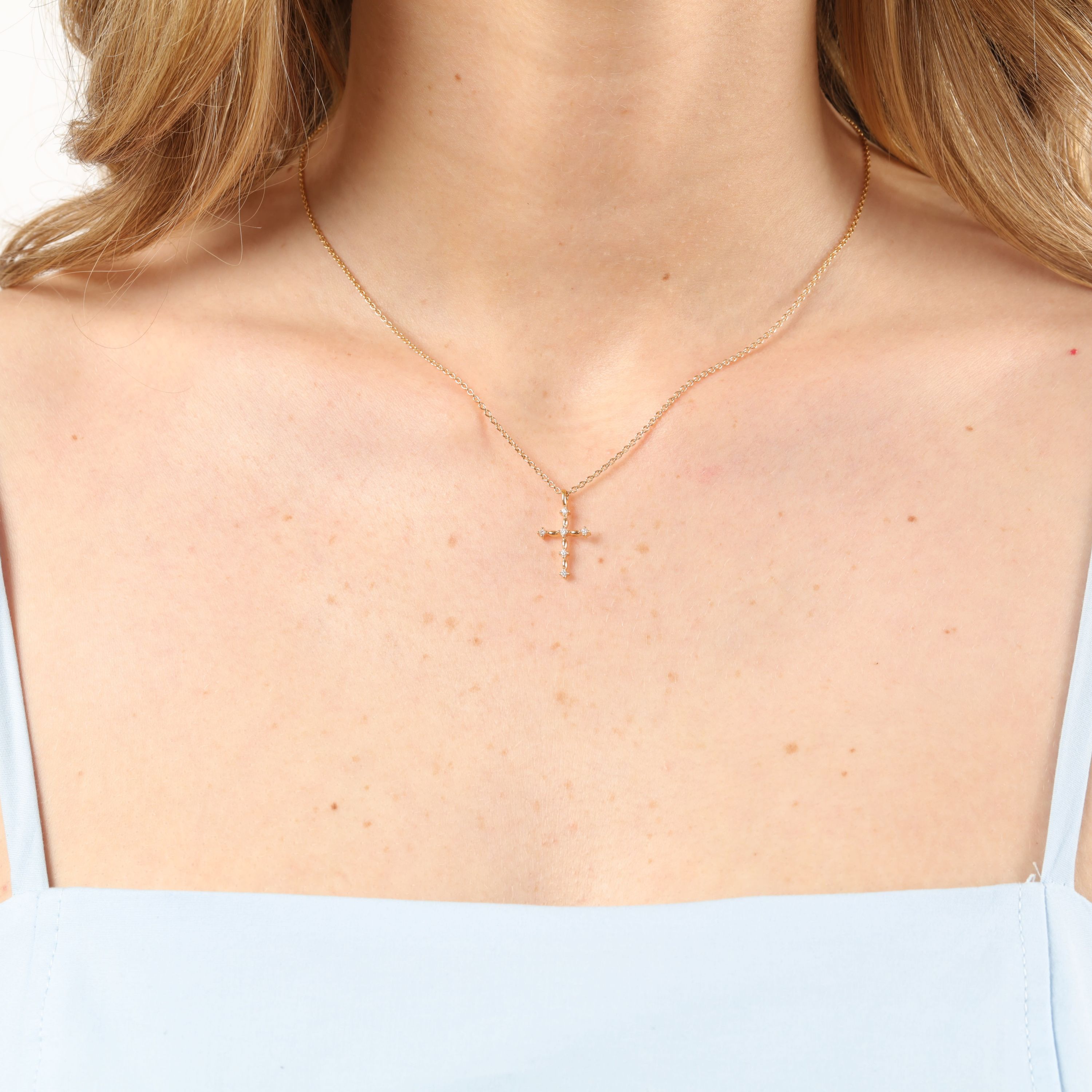 Lab Created Gemminded Lab-Grown Diamond Accent Cross Pendant Necklace in 18k Gold Over Silver