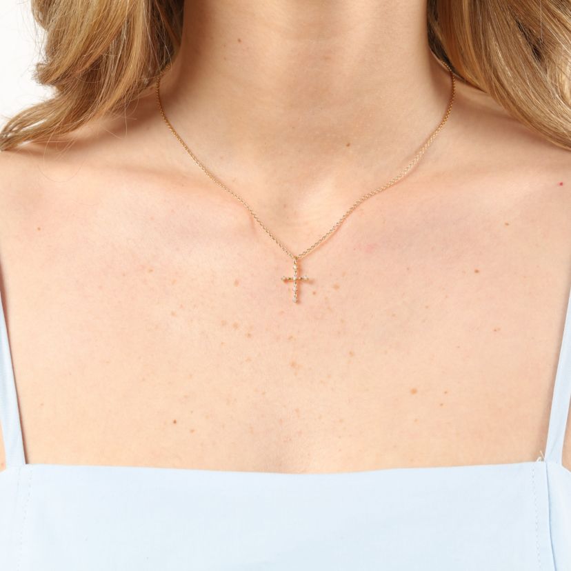 Lab Created Gemminded Lab-Grown Diamond Accent Cross Pendant Necklace in 18k Gold Over Silver