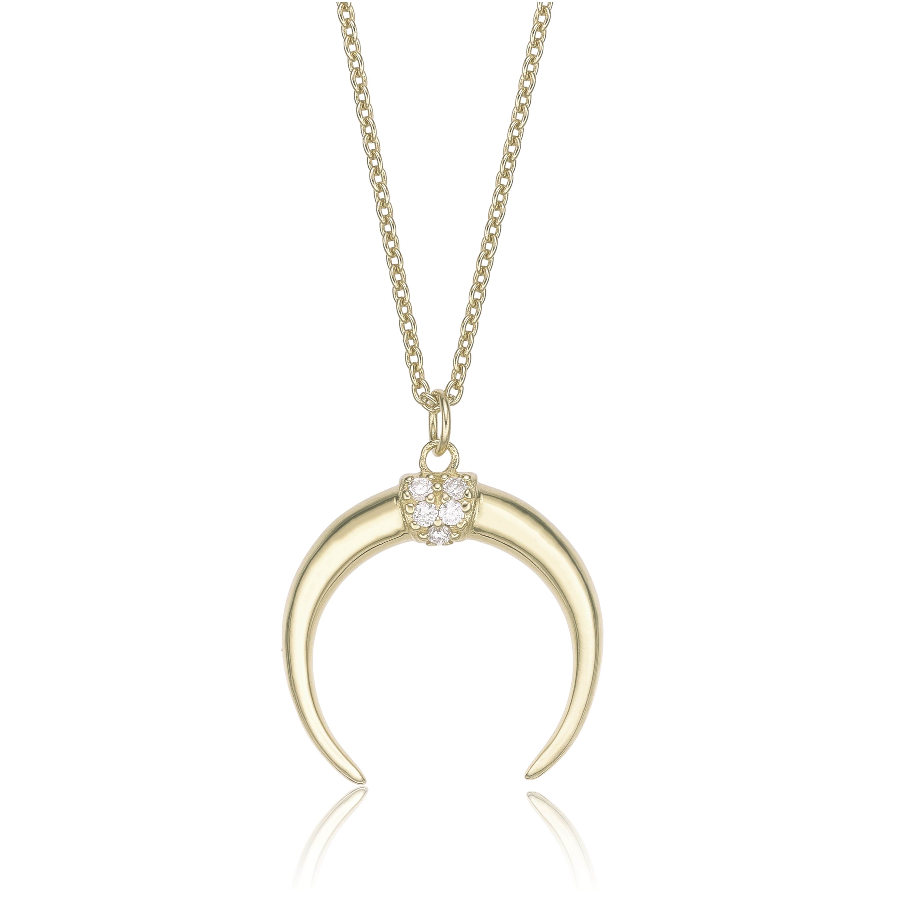 Lab Created Gemminded Lab-Grown Diamond Accent Crescent Moon Pendant Necklace in 18k Gold Over Silver
