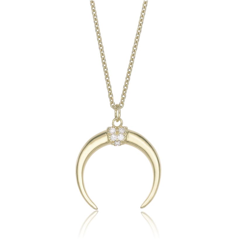 Lab Created Gemminded Lab-Grown Diamond Accent Crescent Moon Pendant Necklace in 18k Gold Over Silver