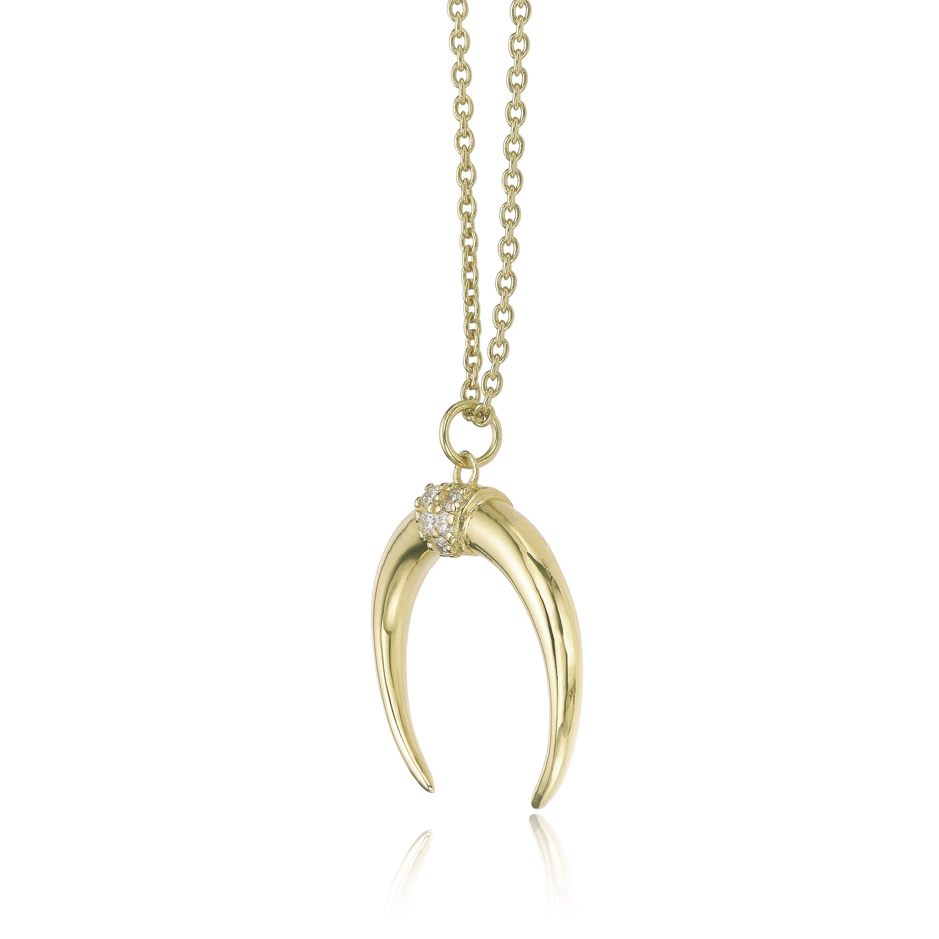 Lab Created Gemminded Lab-Grown Diamond Accent Crescent Moon Pendant Necklace in 18k Gold Over Silver