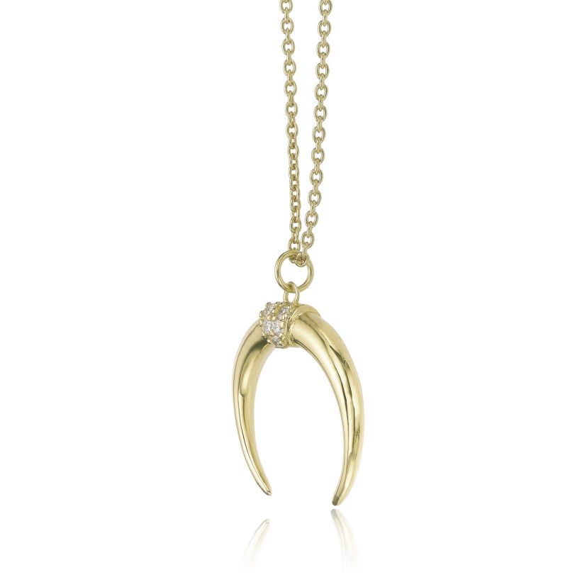 Lab Created Gemminded Lab-Grown Diamond Accent Crescent Moon Pendant Necklace in 18k Gold Over Silver