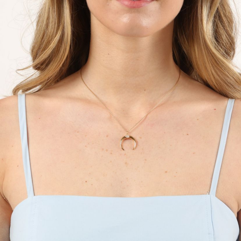 Lab Created Gemminded Lab-Grown Diamond Accent Crescent Moon Pendant Necklace in 18k Gold Over Silver