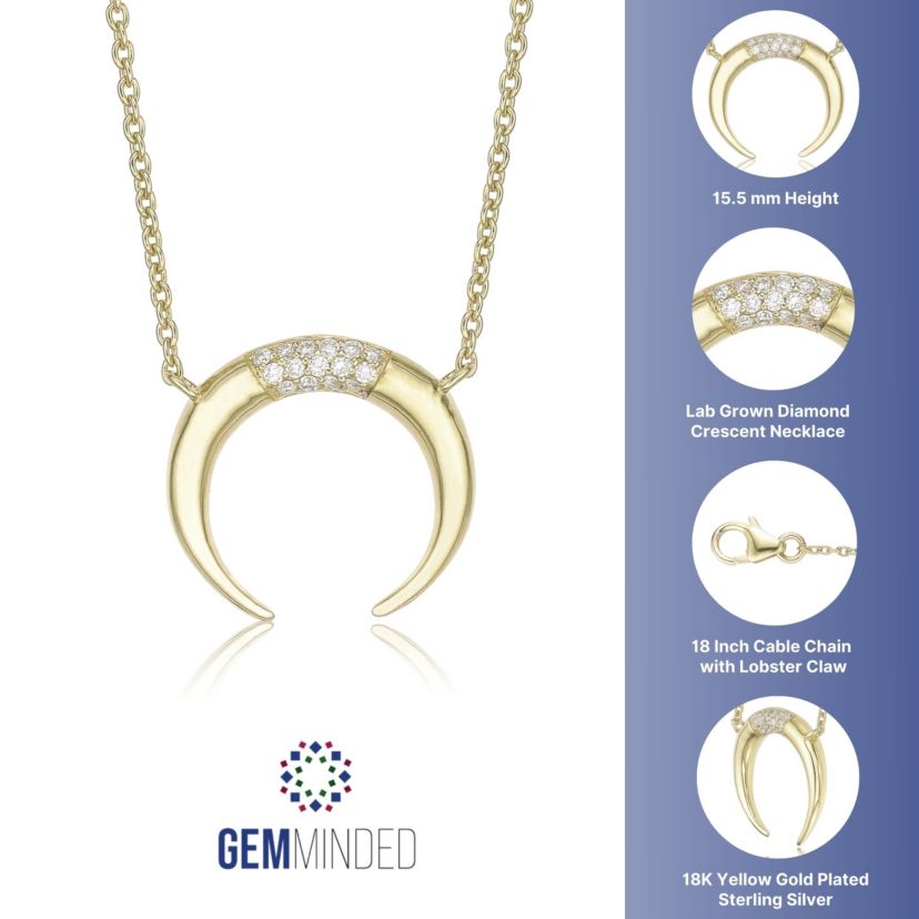 Lab Created Gemminded 1/10 ct. t.w. Lab-Grown Diamond Crescent Moon Pendant Necklace in 18k Gold Over Silver