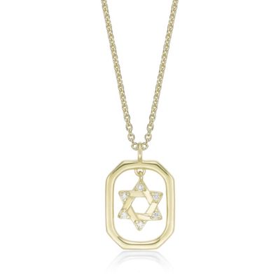 Brilliant Grown Lab Created Lab-Grown Diamond Accent Framed Star of David Pendant Necklace in 18k Gold Over Silver, White, 16