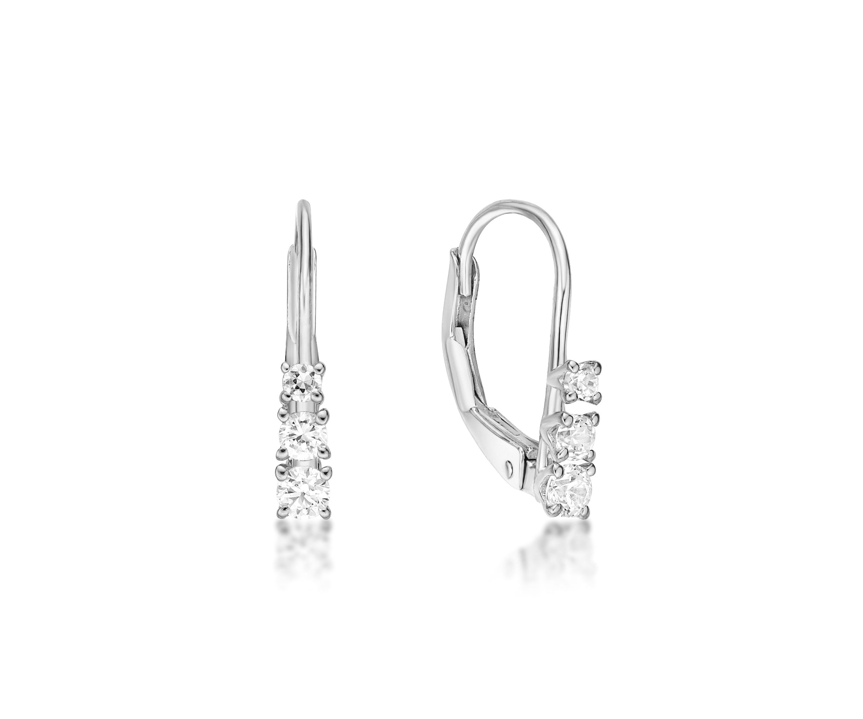 Lab Created 1/2 ct. TDW Lab Grown Diamond 3-Stone Leverback Earrings in 10K White Gold