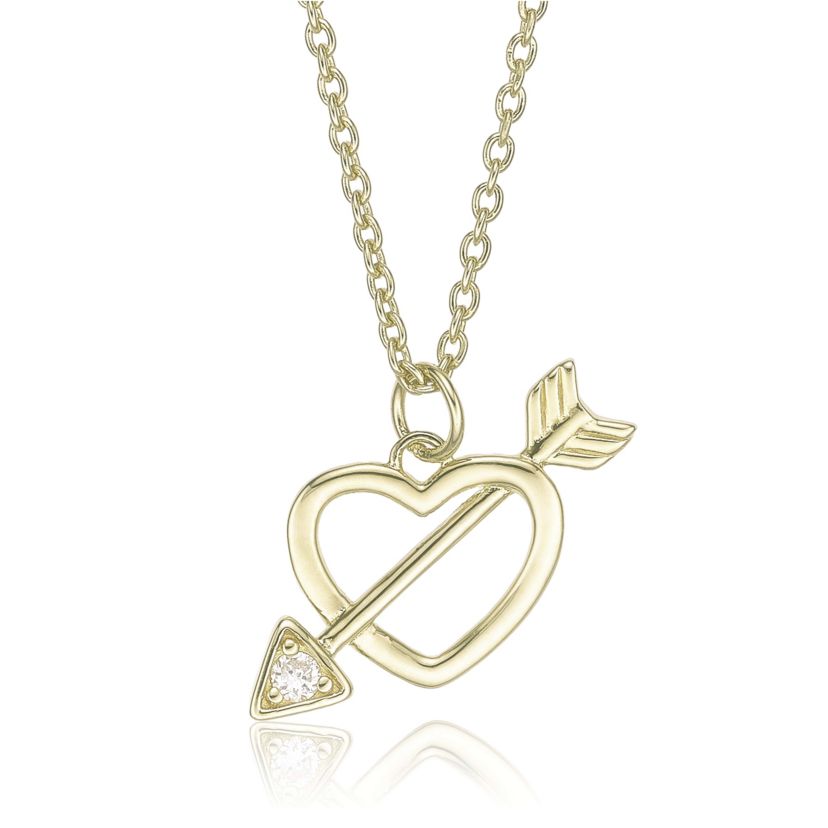 Lab Created Gemminded Lab-Grown Diamond Accent Arrow Through Heart Pendant Necklace in 18k Gold Over Silver