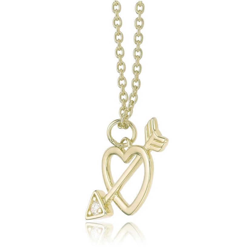 Lab Created Gemminded Lab-Grown Diamond Accent Arrow Through Heart Pendant Necklace in 18k Gold Over Silver