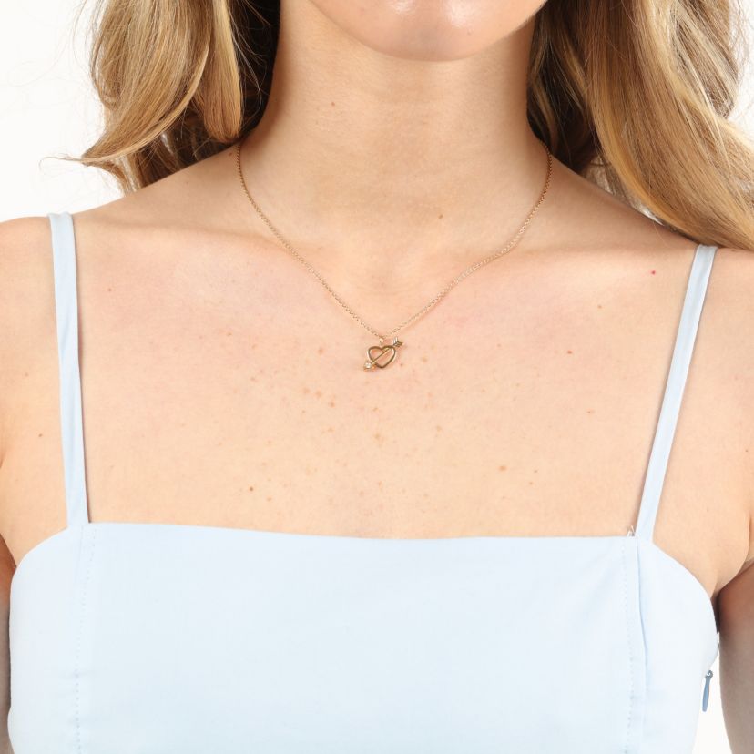 Lab Created Gemminded Lab-Grown Diamond Accent Arrow Through Heart Pendant Necklace in 18k Gold Over Silver