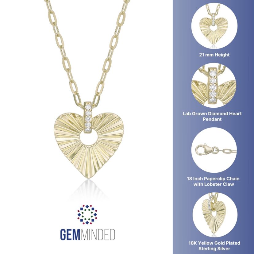 Lab Created Gemminded Lab-Grown Diamond Accent Heart Pendant Necklace in 18k Gold Over Silver