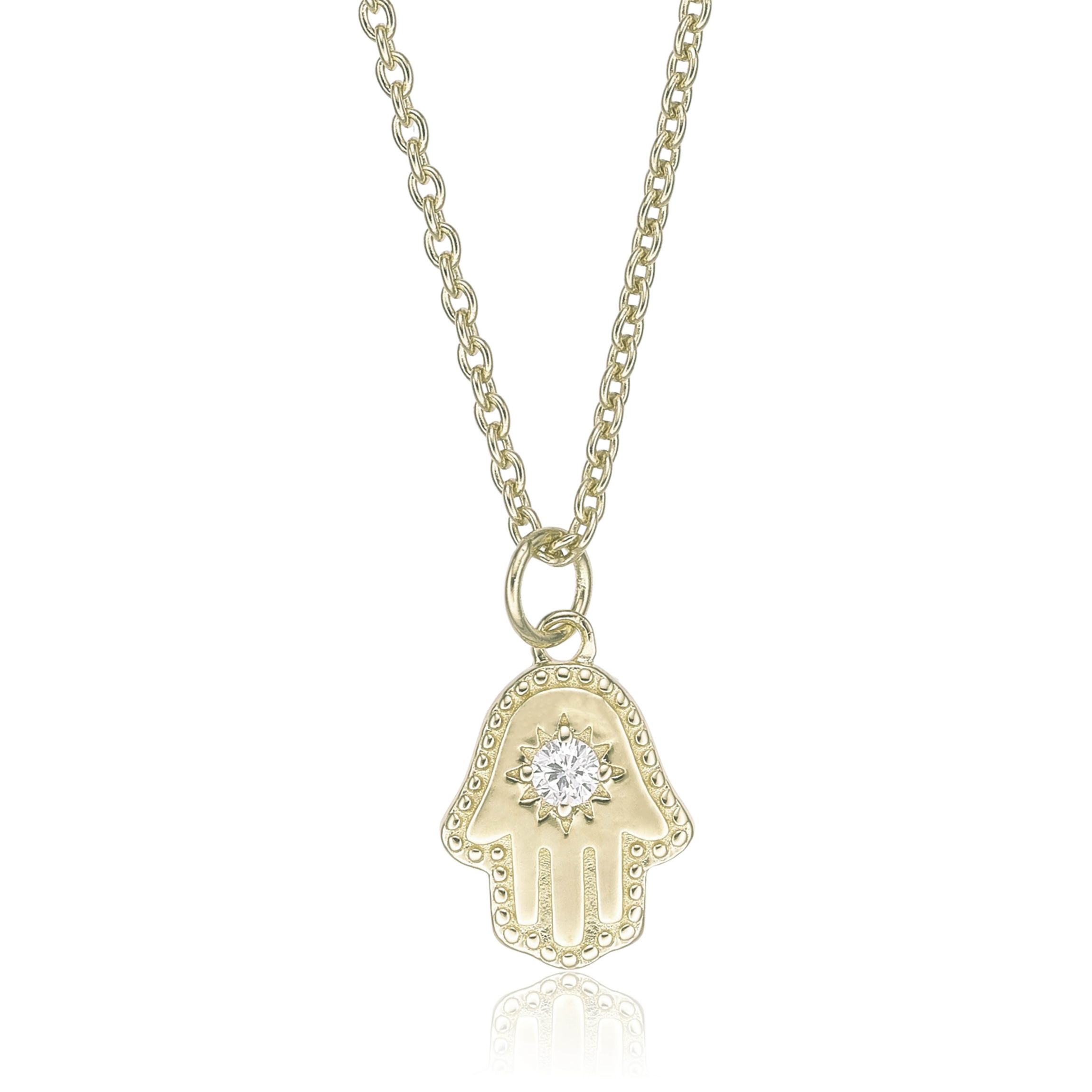 Lab Created Gemminded Lab-Grown Diamond Accent Hamsa Pendant Necklace in 18k Gold Over Silver