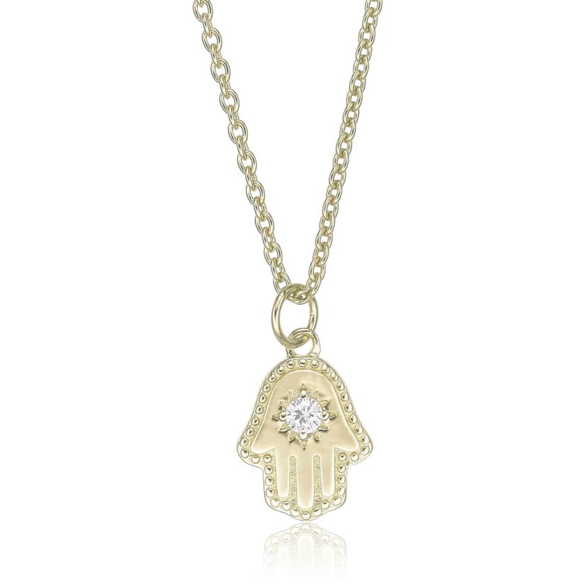 Lab Created Gemminded Lab-Grown Diamond Accent Hamsa Pendant Necklace in 18k Gold Over Silver