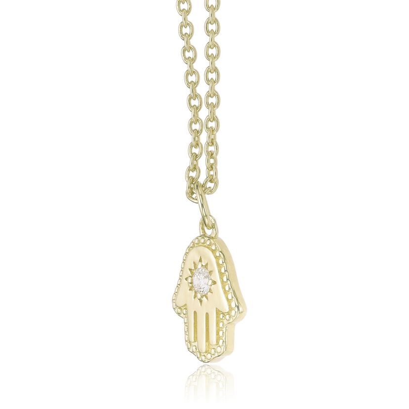Lab Created Gemminded Lab-Grown Diamond Accent Hamsa Pendant Necklace in 18k Gold Over Silver