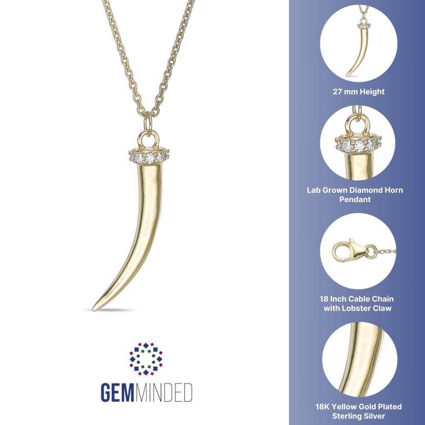 Lab Created Gemminded 1/10 ct. t.w. Lab-Grown Diamond Horn Pendant Necklace in 18k Gold Over Silver