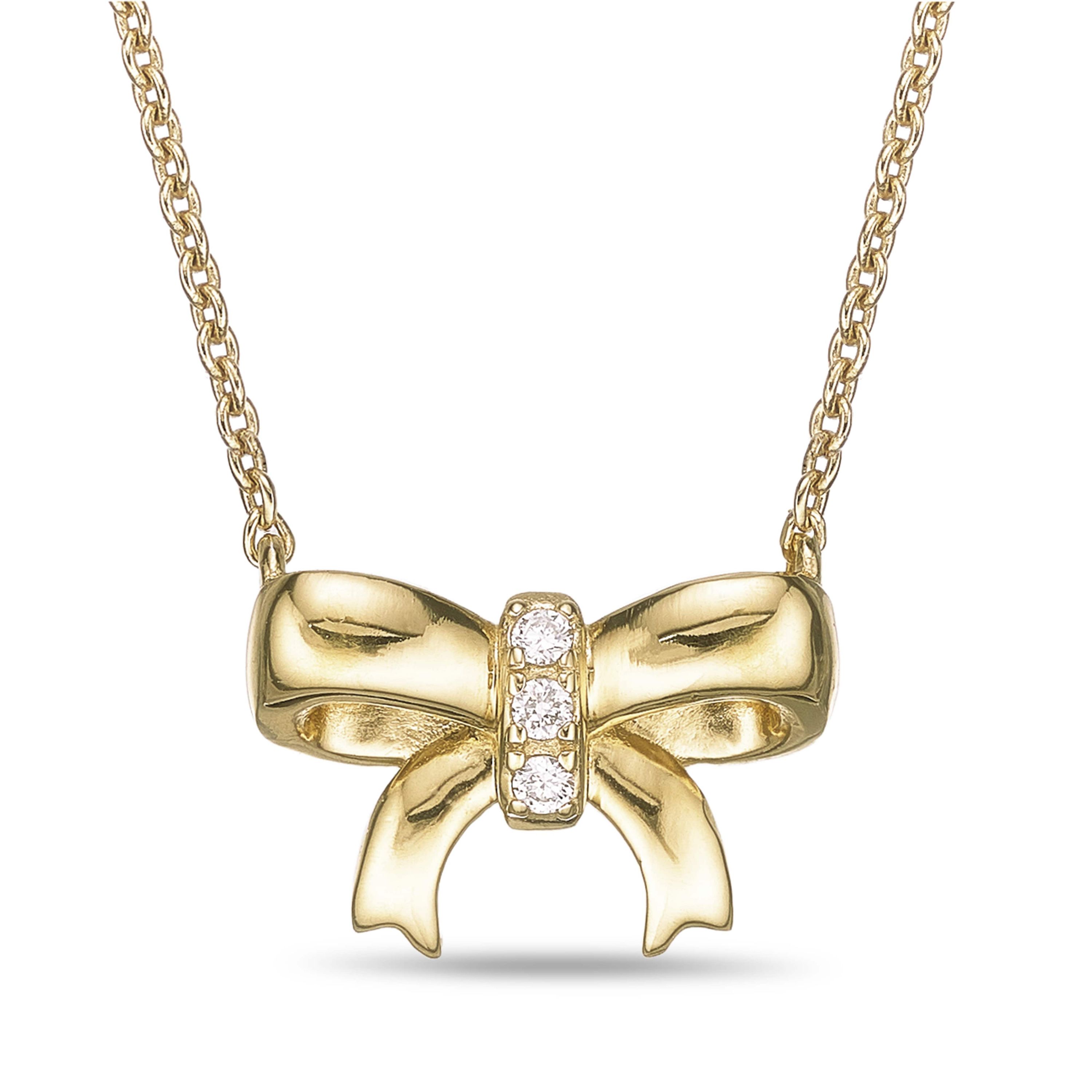 Lab Created Gemminded Lab-Grown Diamond Accent Bow Pendant Necklace in 18k Gold Over Silver