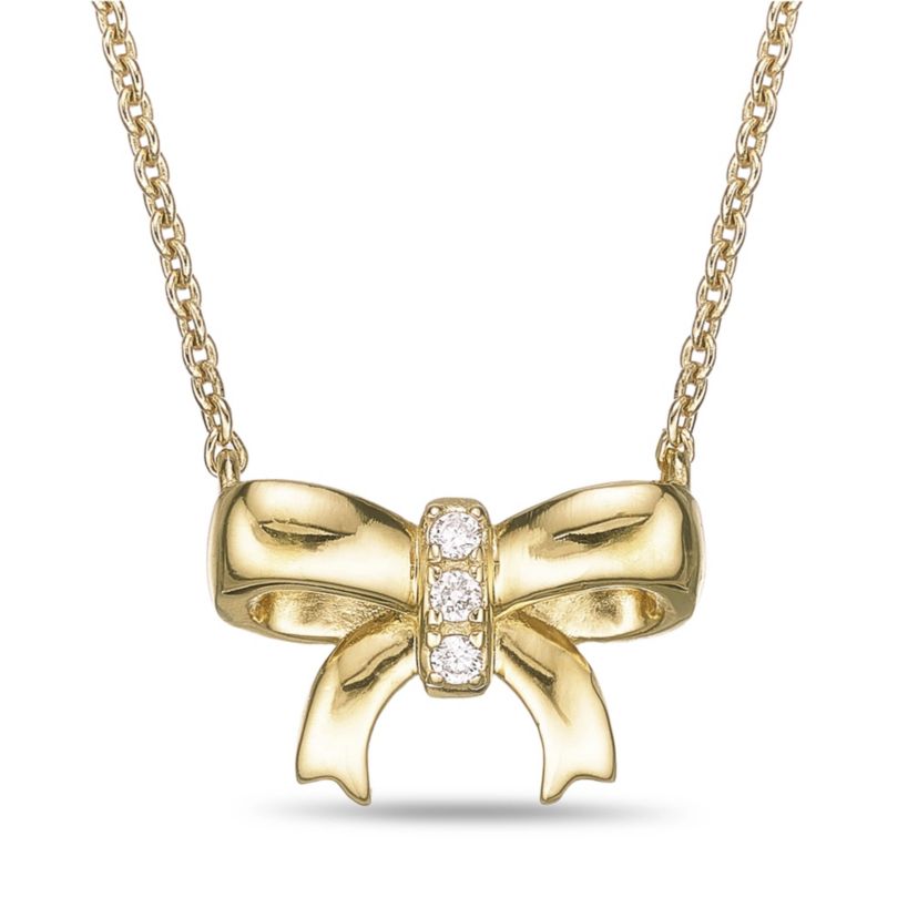 Lab Created Gemminded Lab-Grown Diamond Accent Bow Pendant Necklace in 18k Gold Over Silver