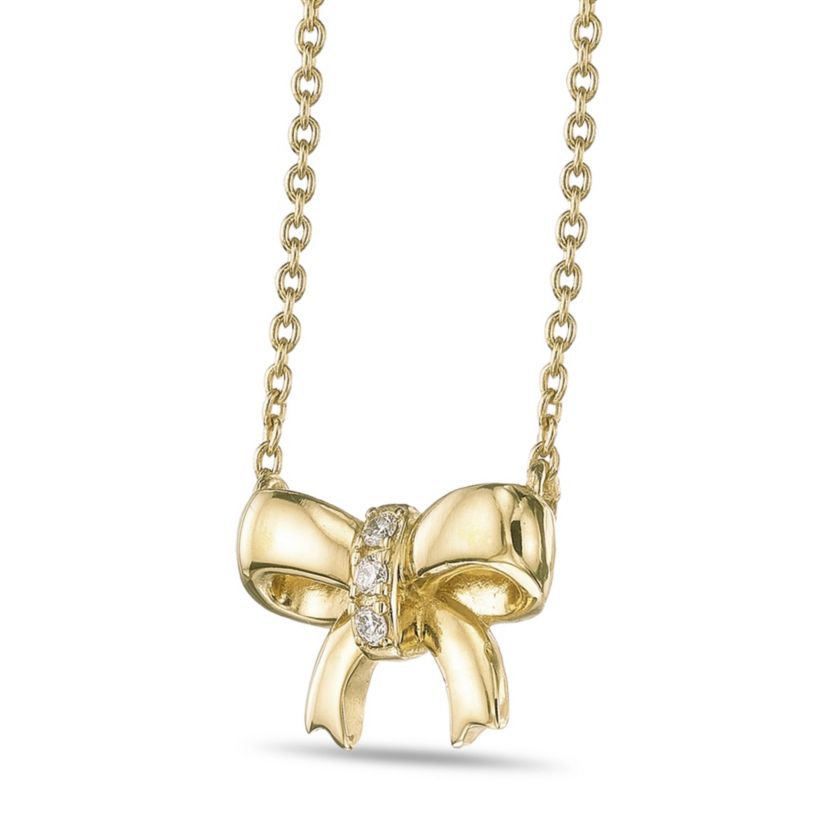 Lab Created Gemminded Lab-Grown Diamond Accent Bow Pendant Necklace in 18k Gold Over Silver