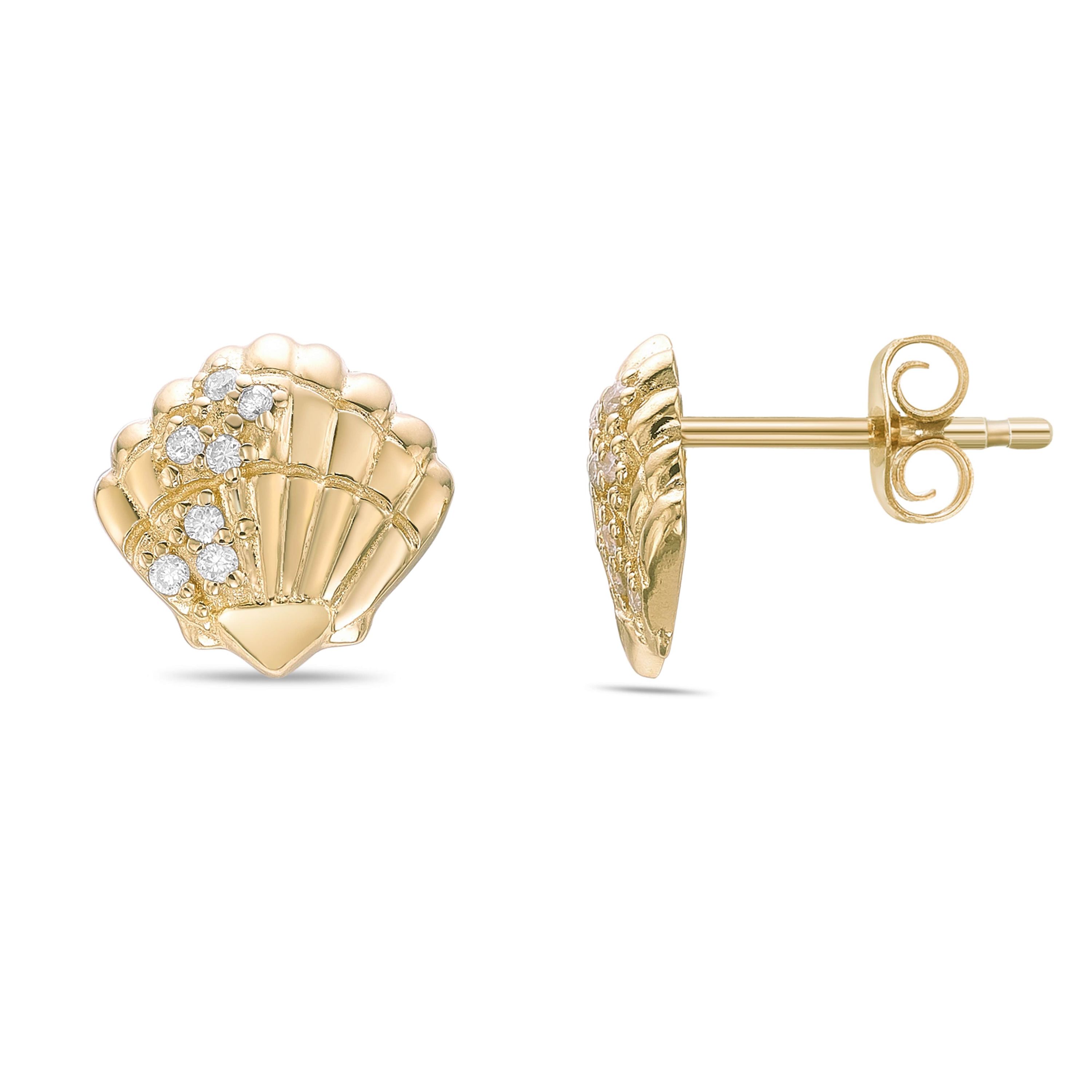 Lab Created Gemminded Lab-Grown Diamond Accent Shell Stud Earrings in 18k Gold Over Silver