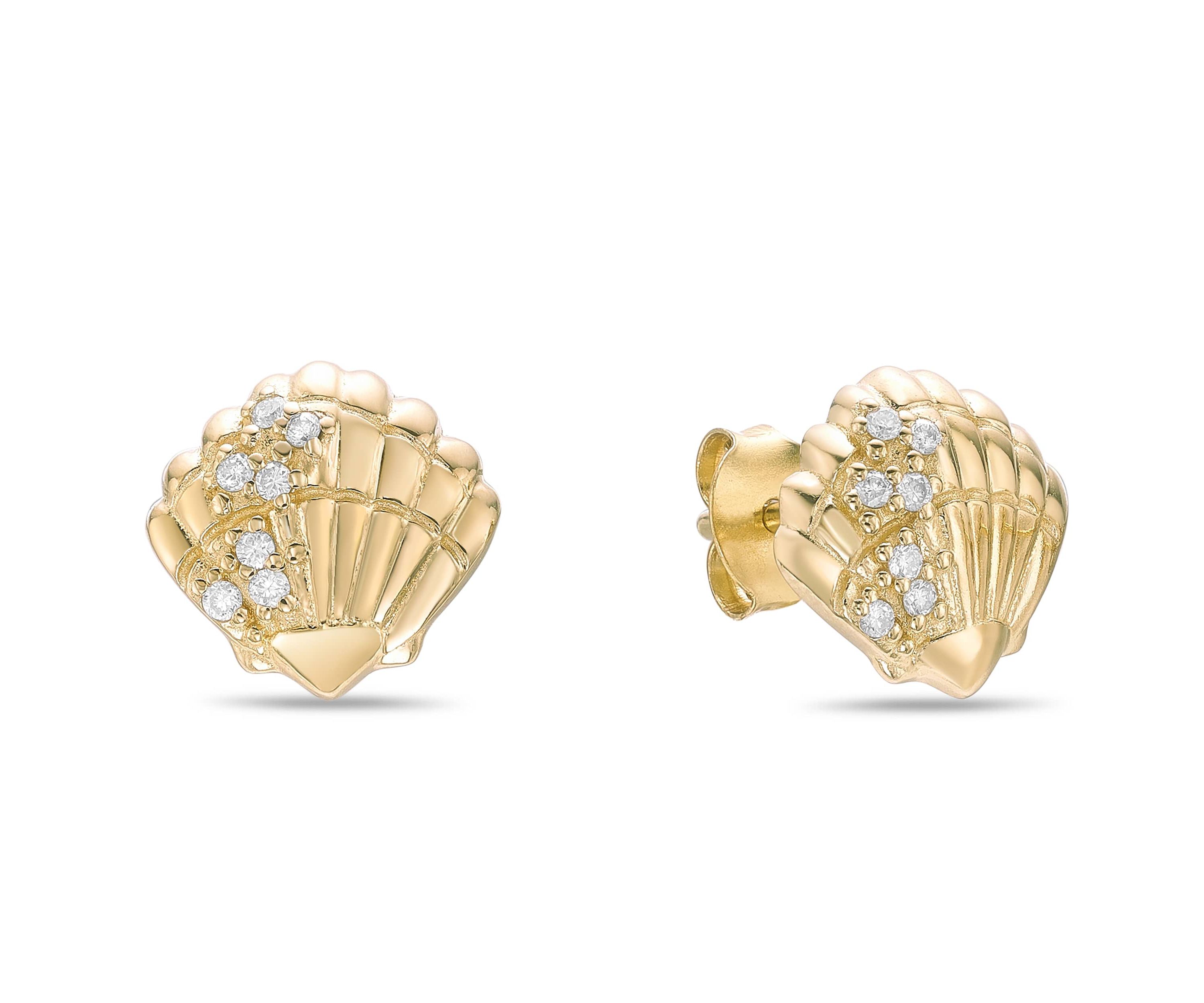 Lab Created Gemminded Lab-Grown Diamond Accent Shell Stud Earrings in 18k Gold Over Silver