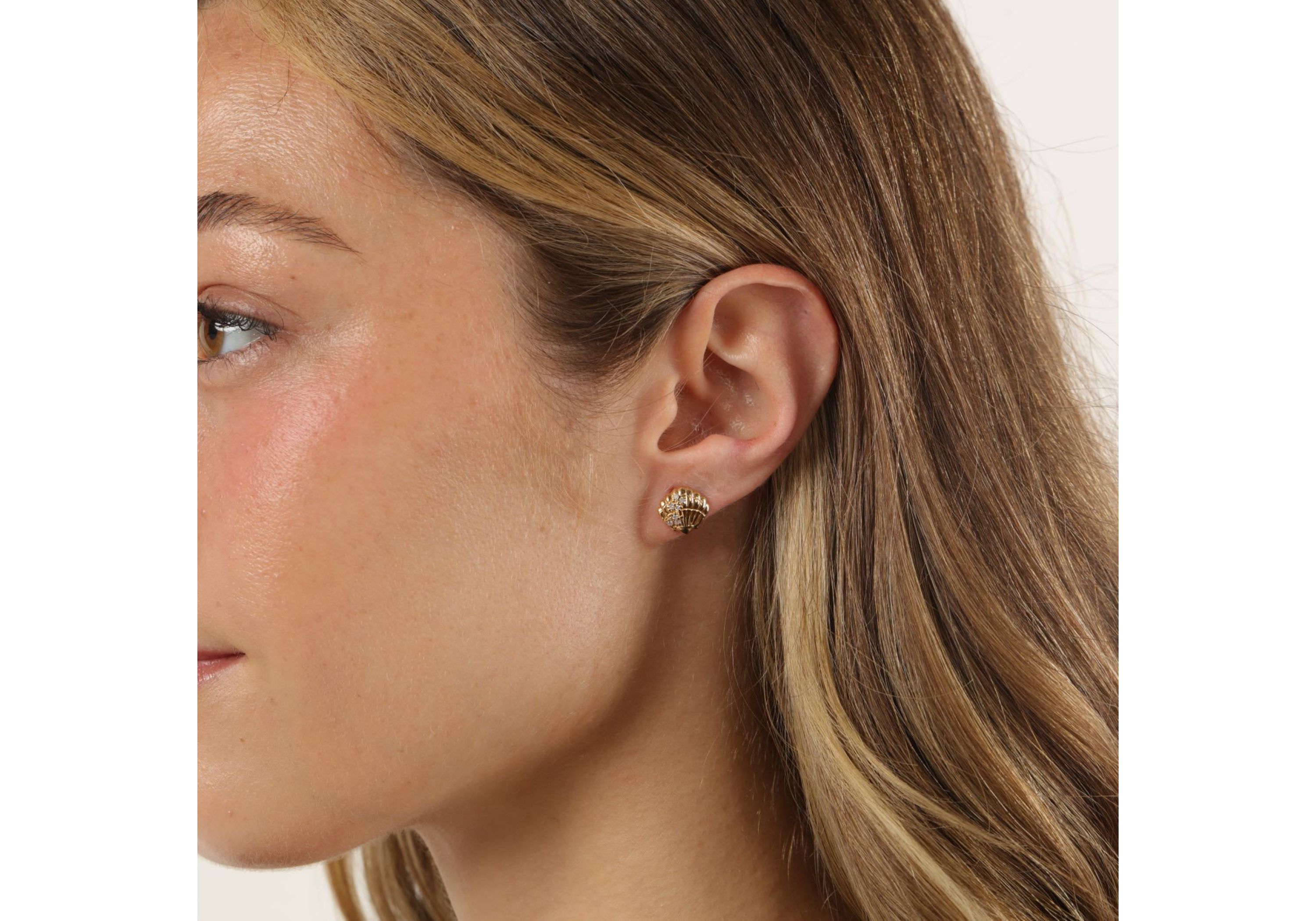 Lab Created Gemminded Lab-Grown Diamond Accent Shell Stud Earrings in 18k Gold Over Silver