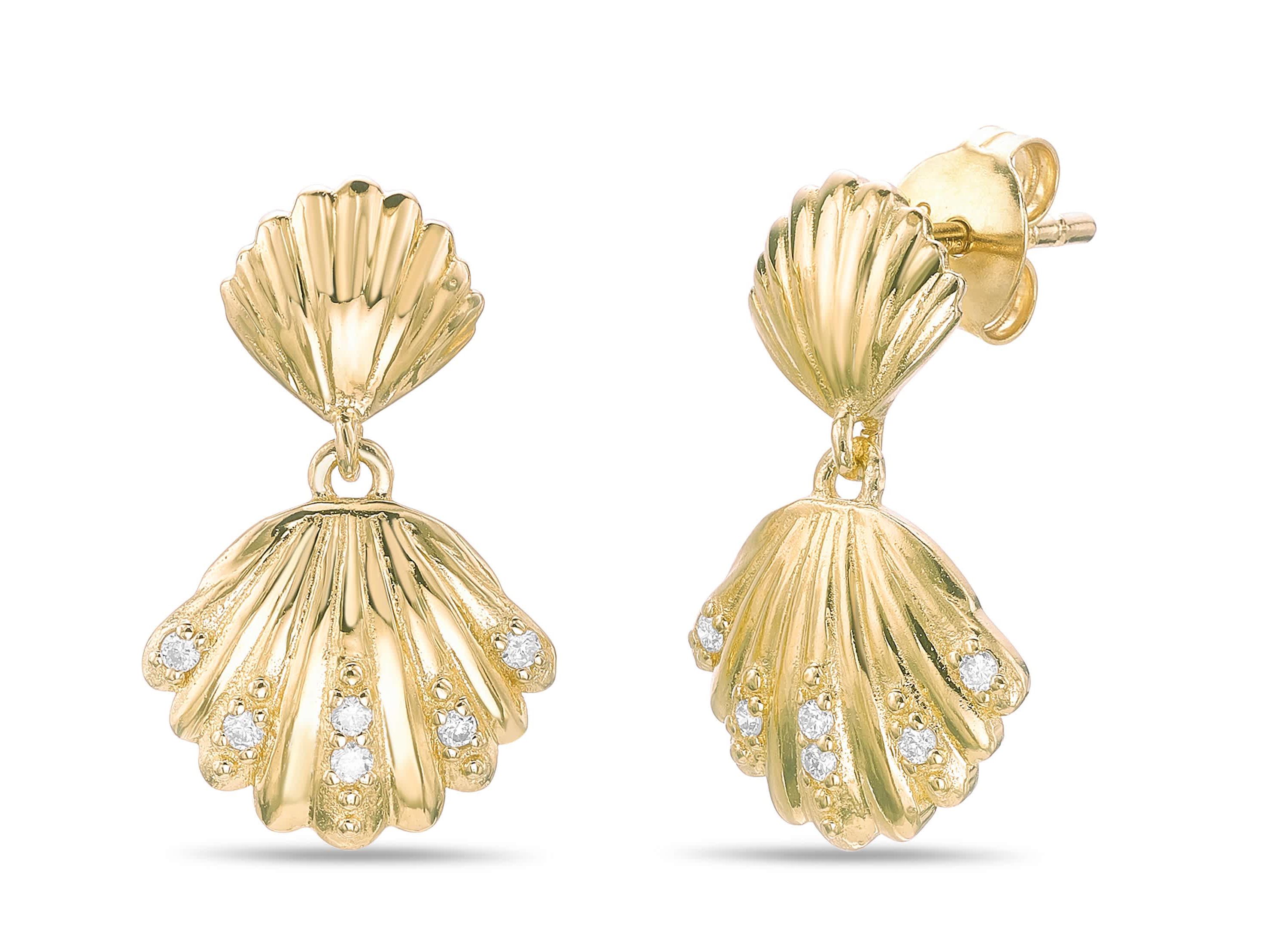 Lab Created Gemminded Lab-Created Diamond Accent Seashell Drop Post Earrings in 18k Gold Over Silver
