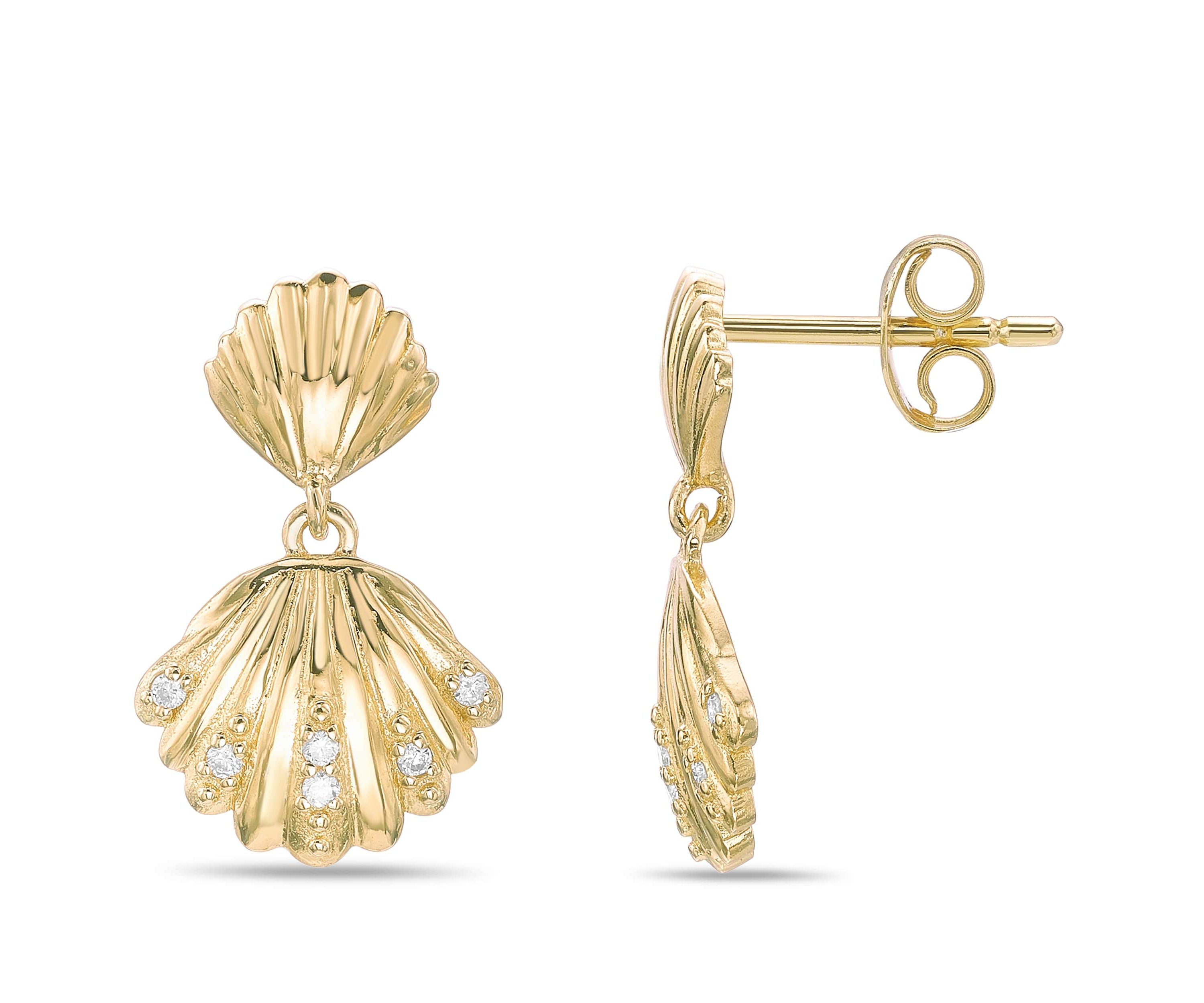 Lab Created Gemminded Lab-Created Diamond Accent Seashell Drop Post Earrings in 18k Gold Over Silver